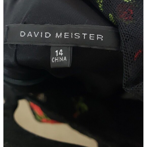 David Meister Lace Midi‎ Dress 14 Black Embroidered Red Roses Whimsy Regencycore - Picture 3 of 6